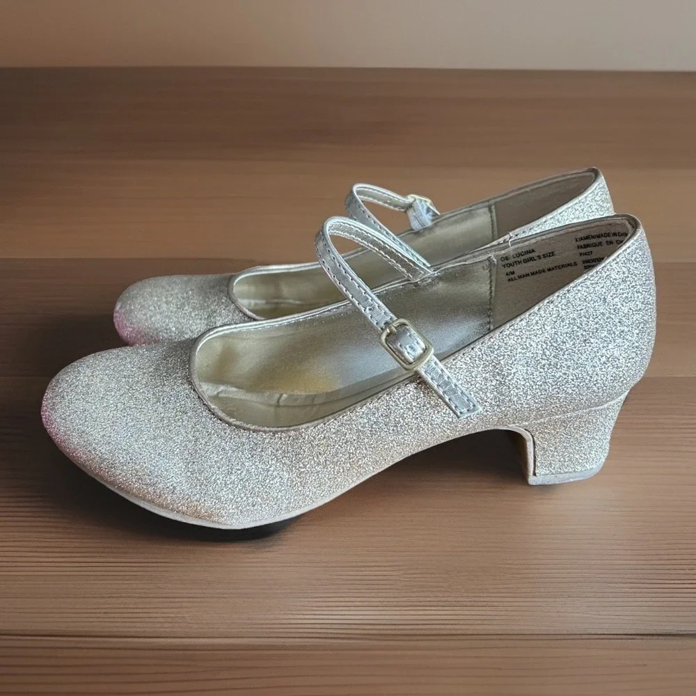 Olive‎ & Edie Lucina Mary Jane Youth Girls Size 4 Gold Glitter Heel Dressy Glam